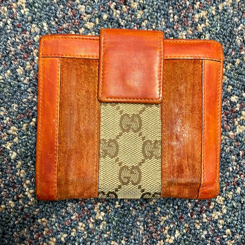 COPY - Used Gucci VTG Gucci French Flap Wallet GG Coated Canvas and Leather